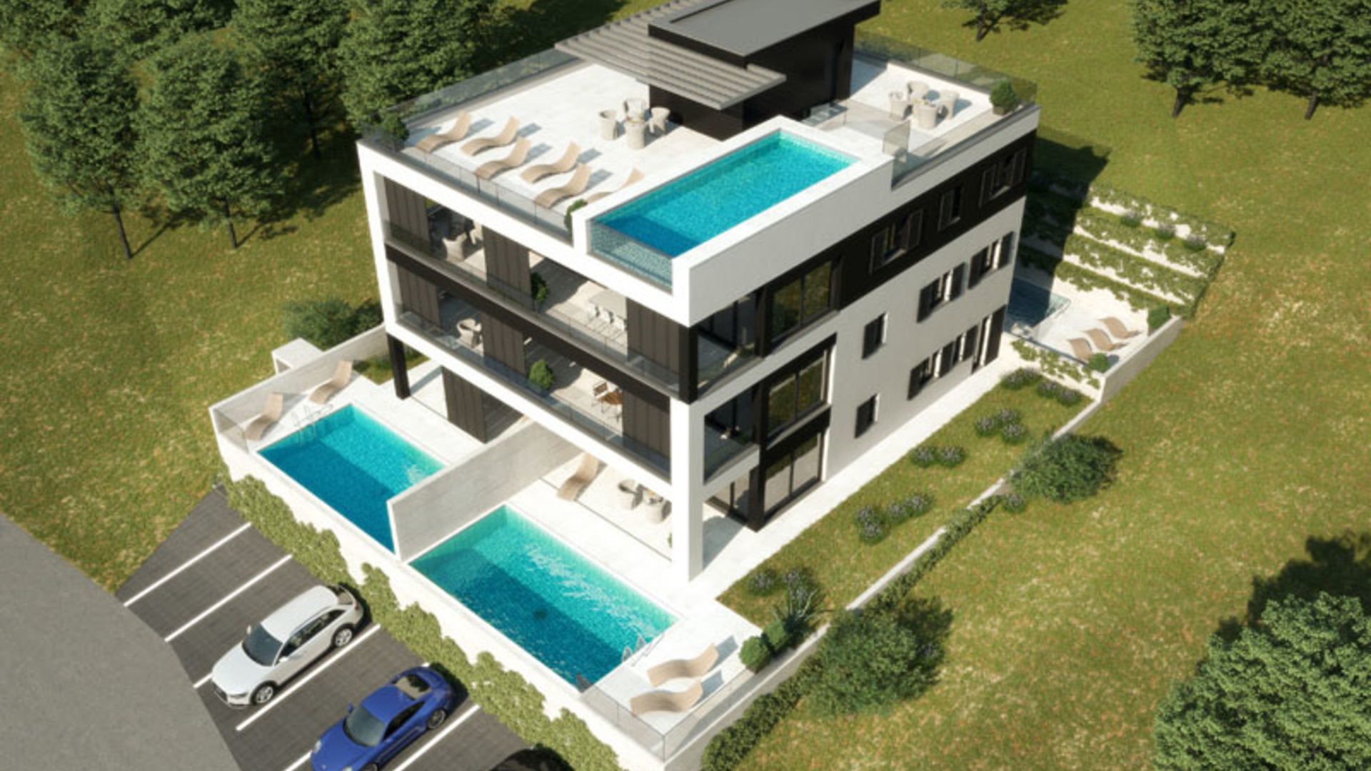 Luxury apartments with pool, 100 m from the sea, Posedarje